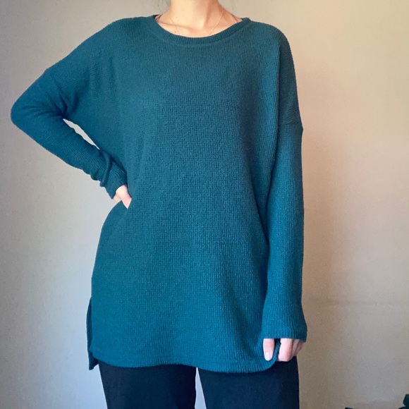 Super Soft Waffle Knit Turquoise Long Sleeve Thermal Top - Picture 1 of 7